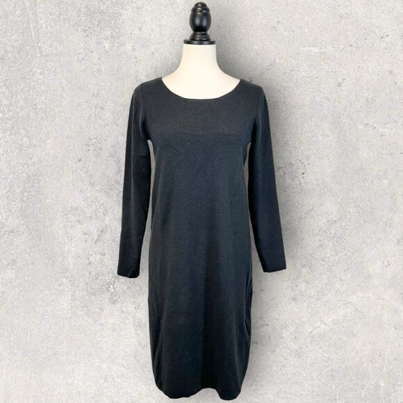 J. Jill Black Sweater Knit Dress Wool Blend Knee Length Size S - Picture 1 of 12